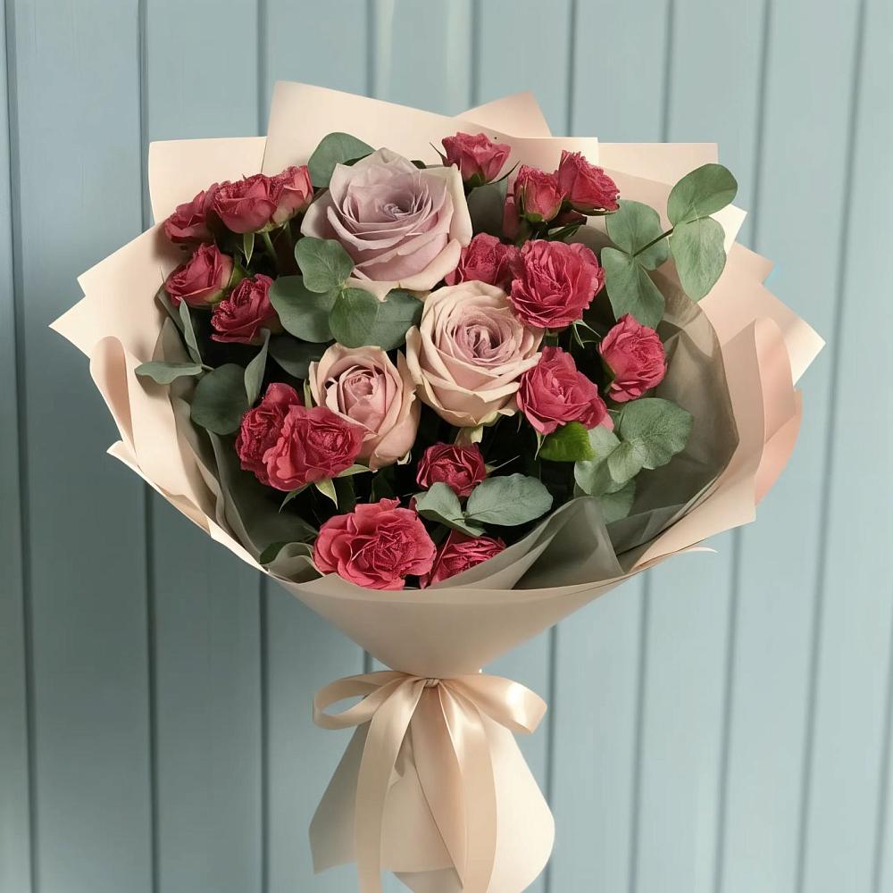 Букет цветов из: Гвоздики и Розы в Средней Елюзани