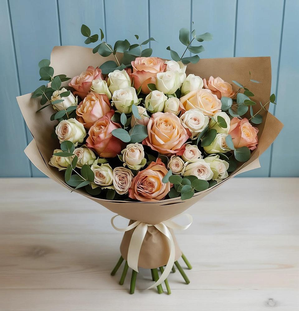 Букет цветов из: Альстромерии и Розы в Средней Елюзани