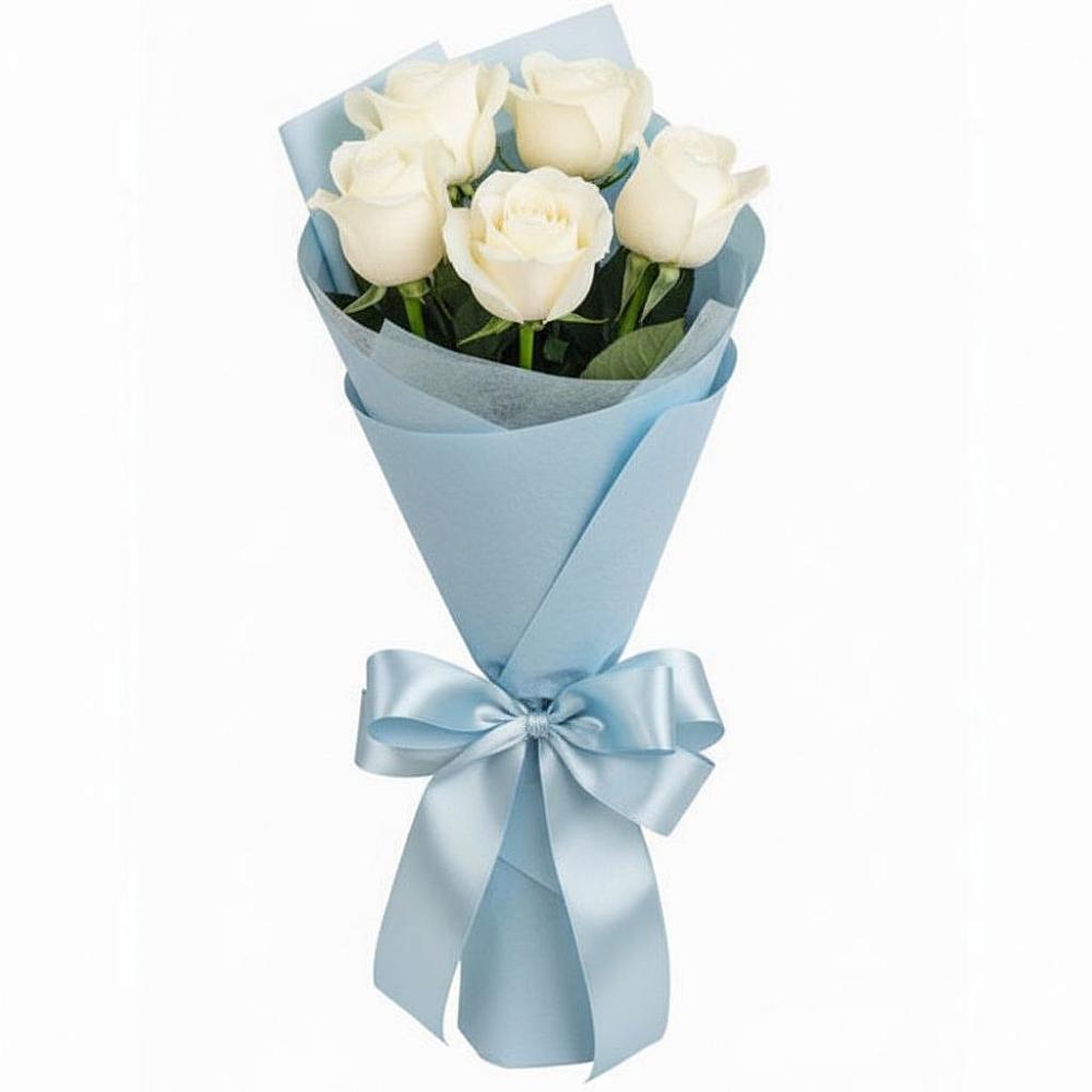 Букет 5 Белых роз Проуд в Средней Елюзани