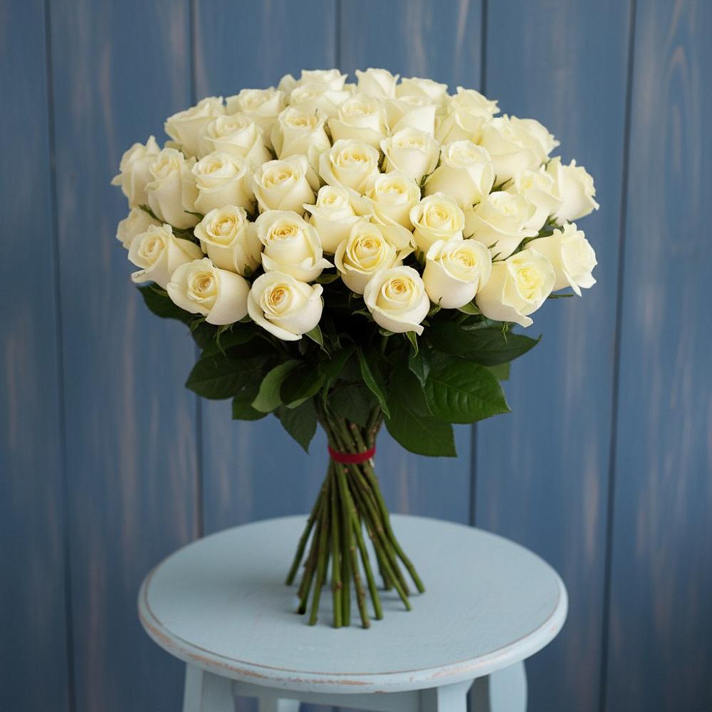 Букет 51 Белая роза Эдлесс Лав в Средней Елюзани