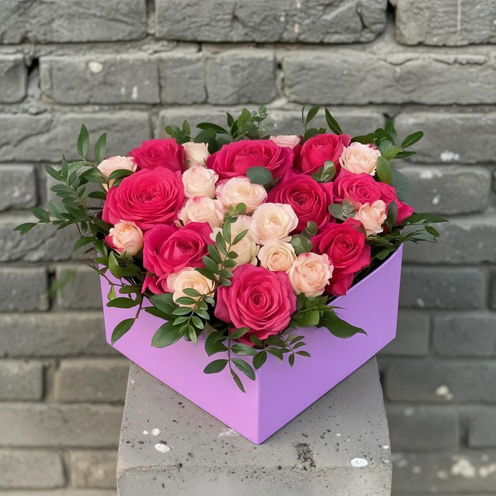 Цветочная композиция из Розы в коробке в Средней Елюзани