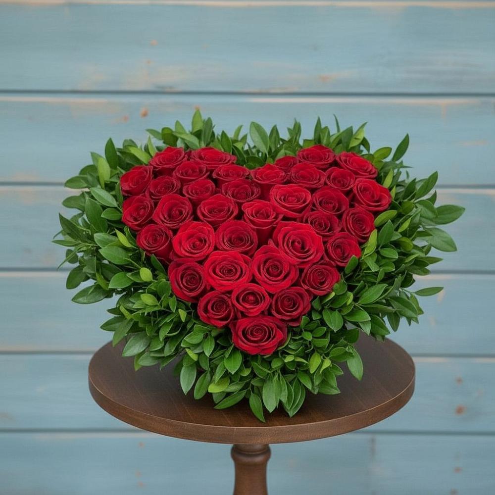 Цветочная композиция из Розы в виде сердца в Средней Елюзани