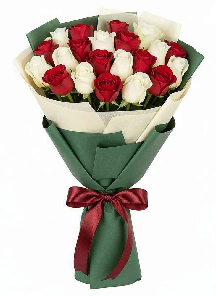 Букет Микс из красных и белых роз в Средней Елюзани