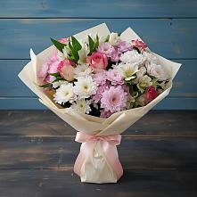 Букет цветов из:  Хризантемы, Альстромерии и Розы в Средней Елюзани