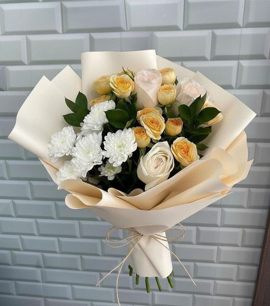 Букет цветов из: Розы и Хризантемы в Средней Елюзани