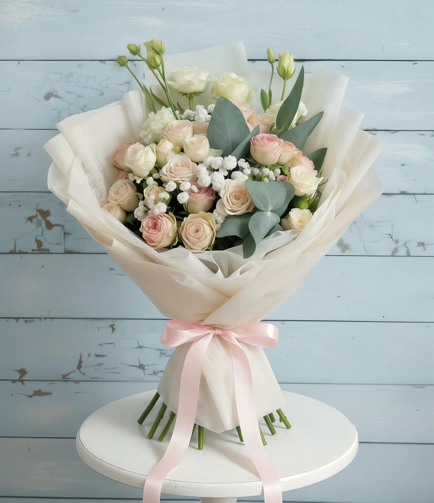 Букет цветов из: Розы и Лизиантусы в Средней Елюзани