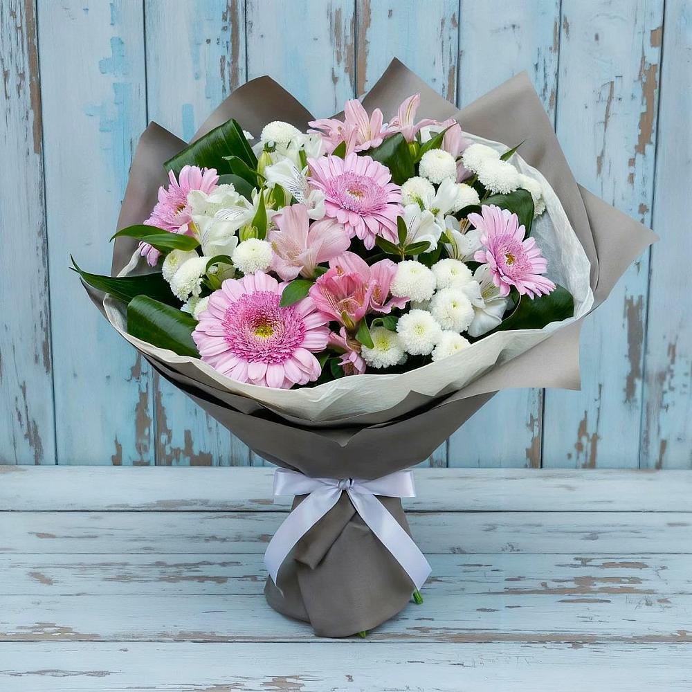 Букет цветов из: Герберы, Альстромерии и Хризантемы в Средней Елюзани