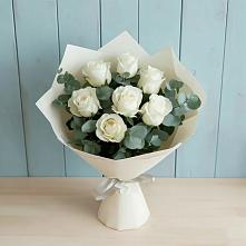 Букет Белые розы в Эвкалипте #REPLACE_PRED# Средней Елюзани