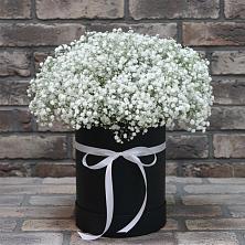 Цветочная композиция из Гипсофила в шляпной коробке в Средней Елюзани